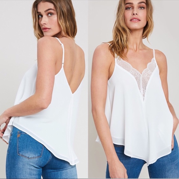 NEW! Lace Trimmed V-Neck Tank Top | White - Picture 3 of 7